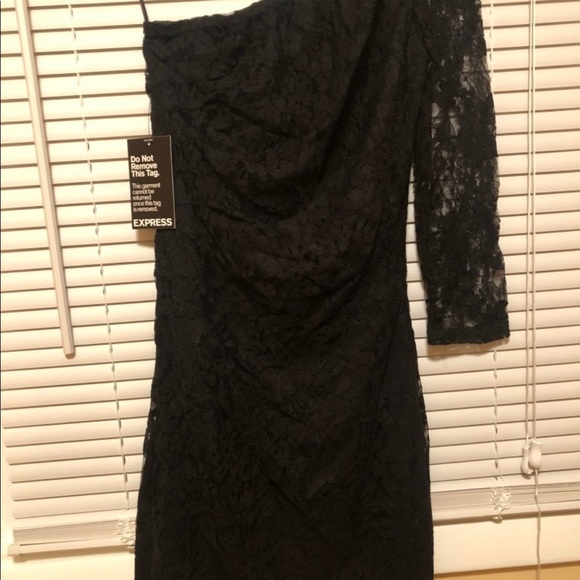 Express Black One Shoulder Lace Dress - Picture 7 of 7